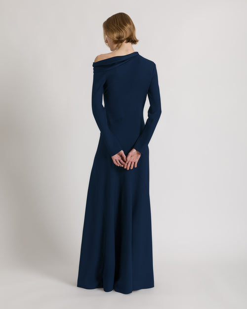 Long off-the-shoulder dress with slit