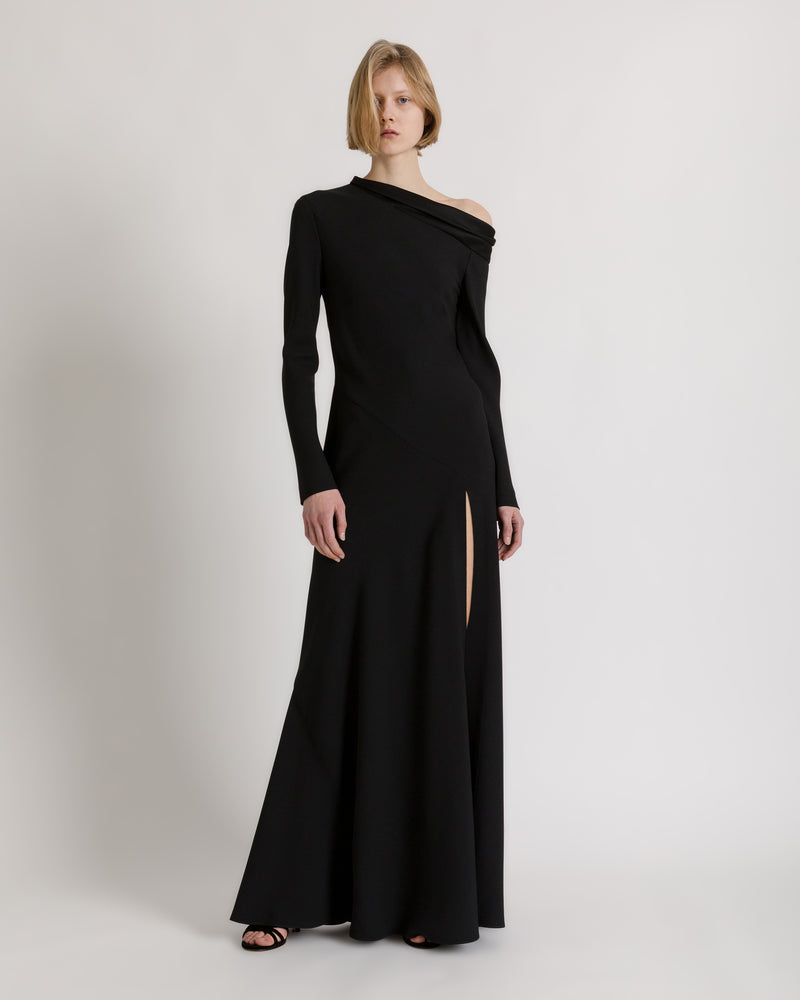 Robe longue à épaule dénudée et fente Noir Alberta Ferretti Boutique Online 1