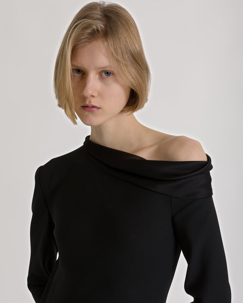 Long off-the-shoulder dress with slit
