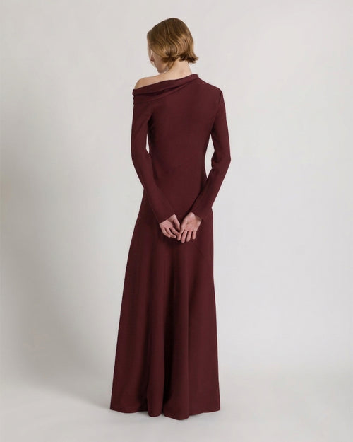 Long off-the-shoulder dress with slit