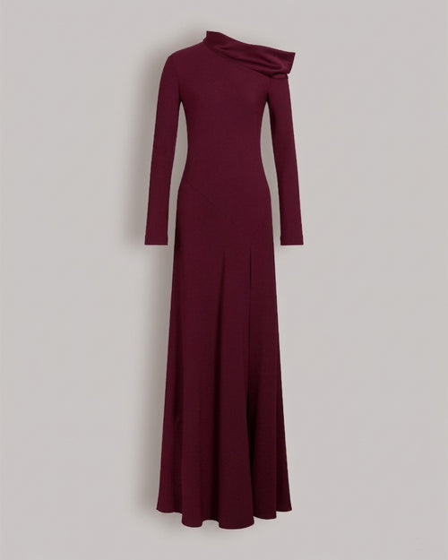 Long off-the-shoulder dress with slit Bordeaux Alberta Ferretti Boutique Online 0