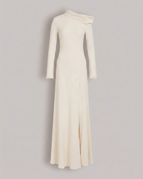 Vestido largo con hombro descubierto y abertura Blanco Alberta Ferretti Boutique Online 0
