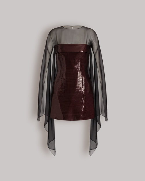 Sequined mini dress with cape