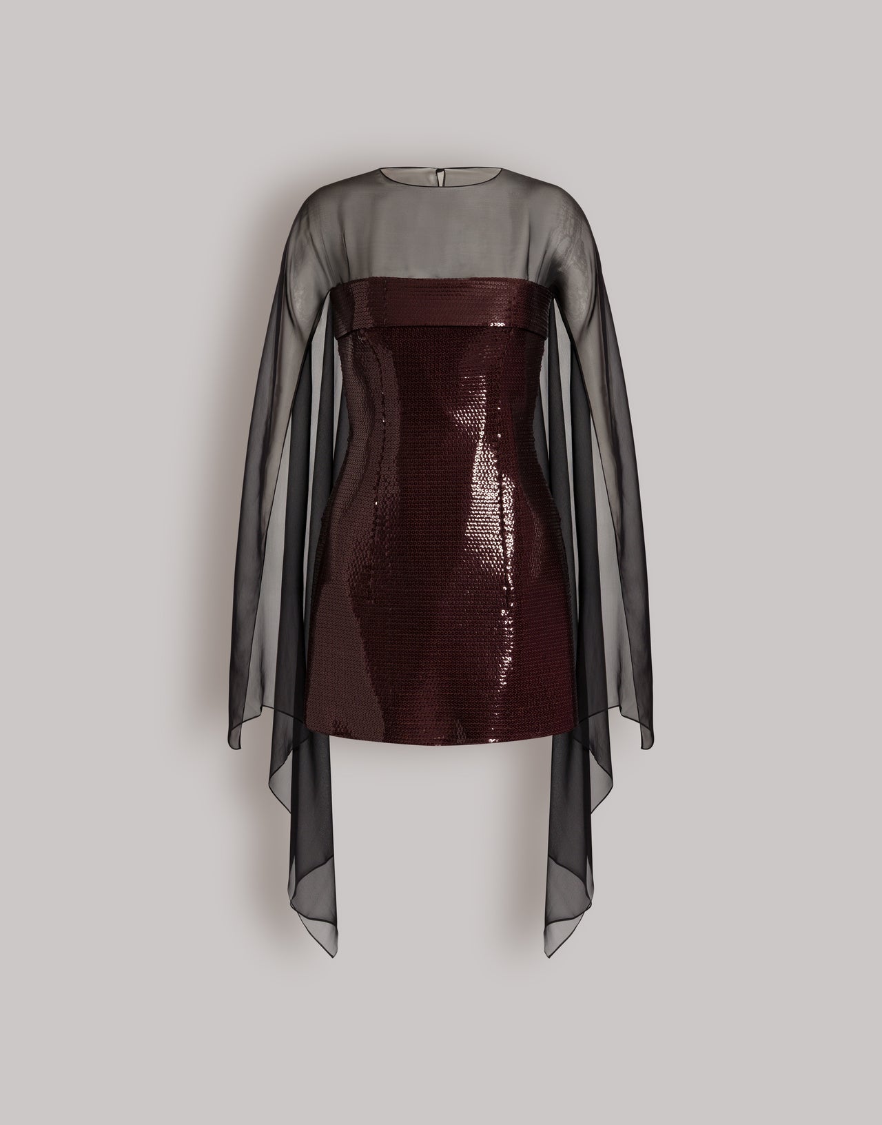 Robe courte à sequins avec cape Marron Alberta Ferretti Boutique Online 1