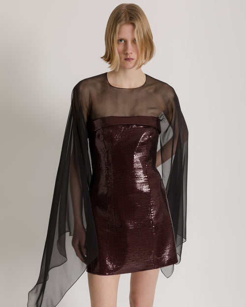 Sequined mini dress with cape