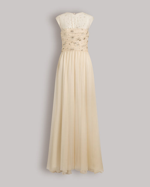 Long silk chiffon dress with starry embroidery Ivory Alberta Ferretti Boutique Online 0