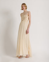 Robe longue en mousseline de soie avec broderies étoilées