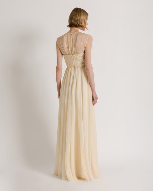 Long silk chiffon dress with starry embroidery