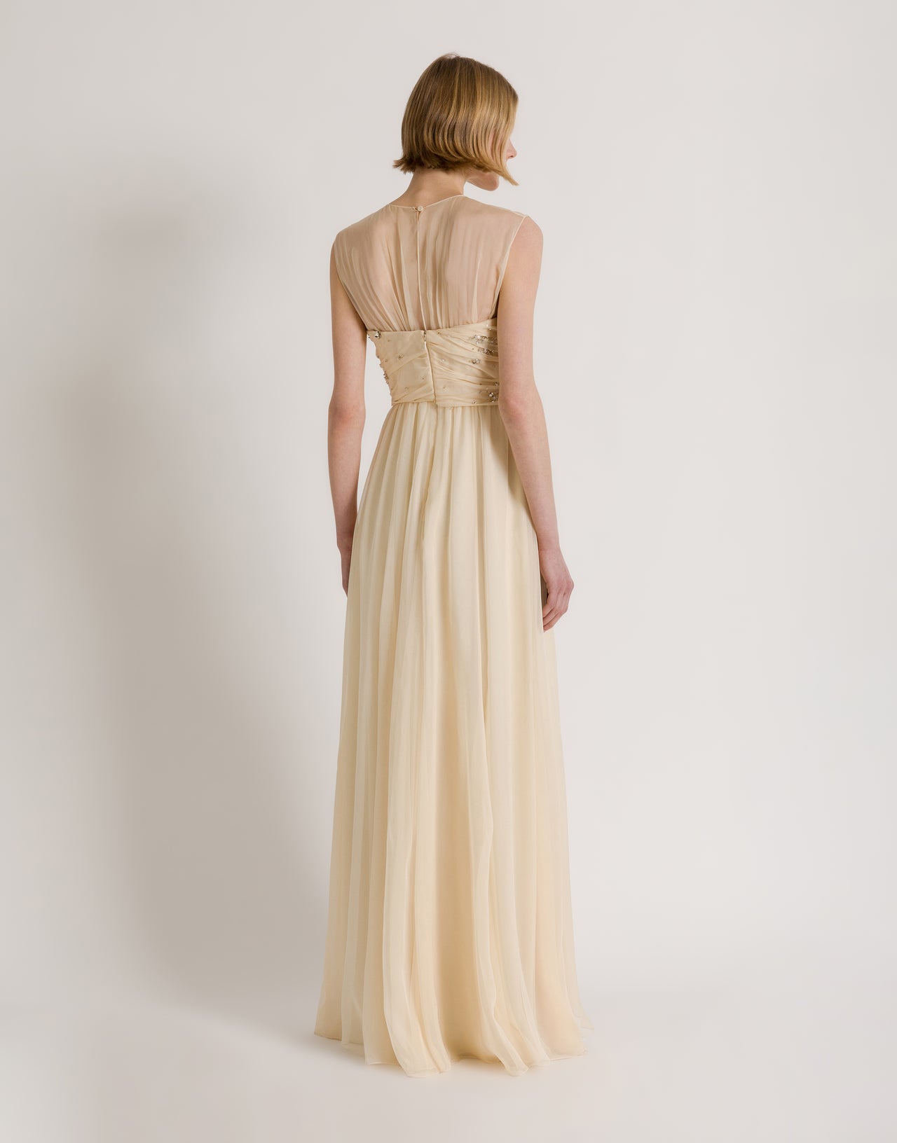 Abito lungo in chiffon di seta con ricami Avorio Alberta Ferretti Boutique Online 3