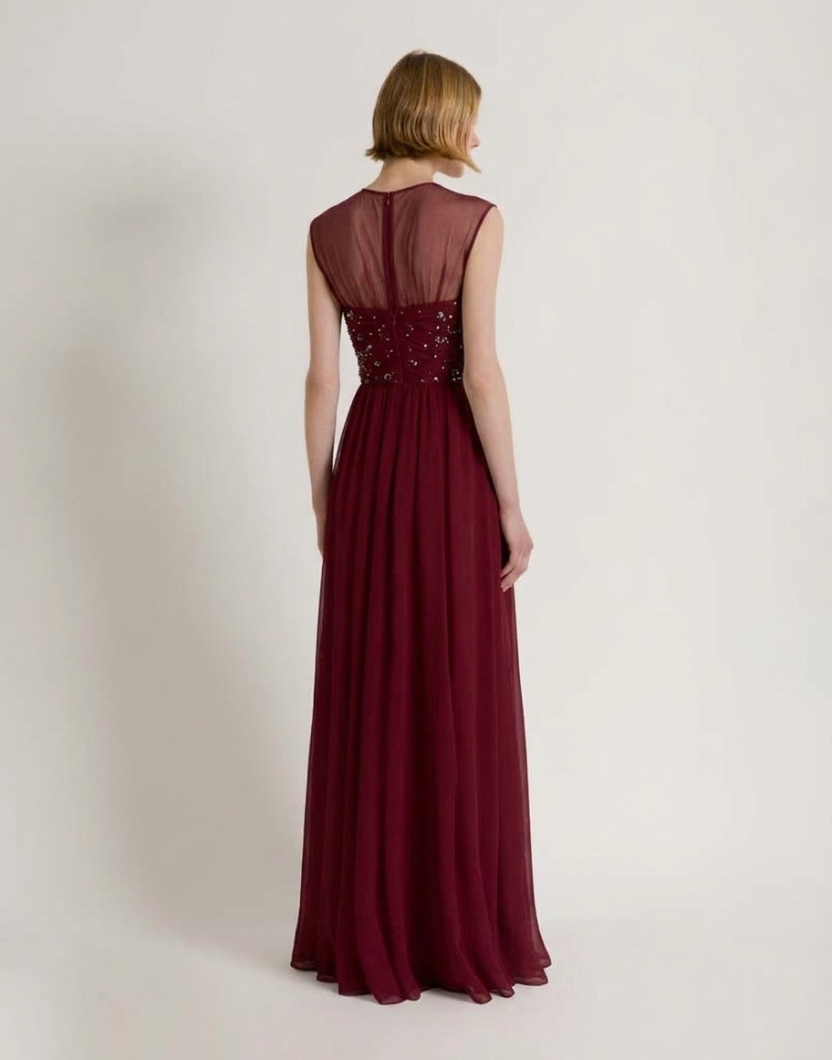 Abito lungo in chiffon di seta con ricami Rosso Alberta Ferretti Boutique Online 4