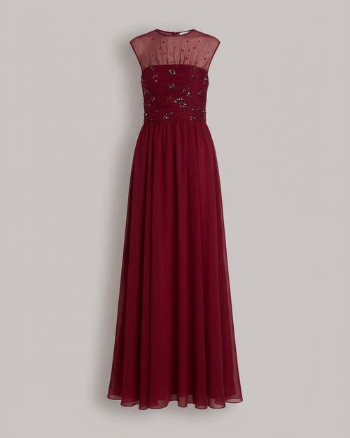 Vestido largo de gasa de seda con bordados estelares Rojo Alberta Ferretti Boutique Online 0