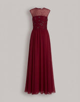 Vestido largo de gasa de seda con bordados estelares