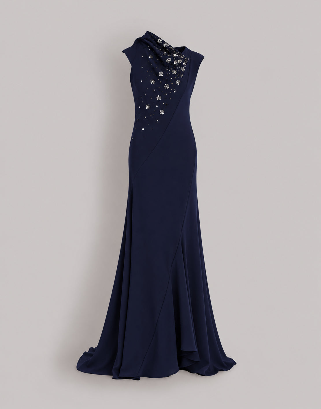Abito Lungo in Enver Satin con Ricami Blu Alberta Ferretti Boutique Online 1