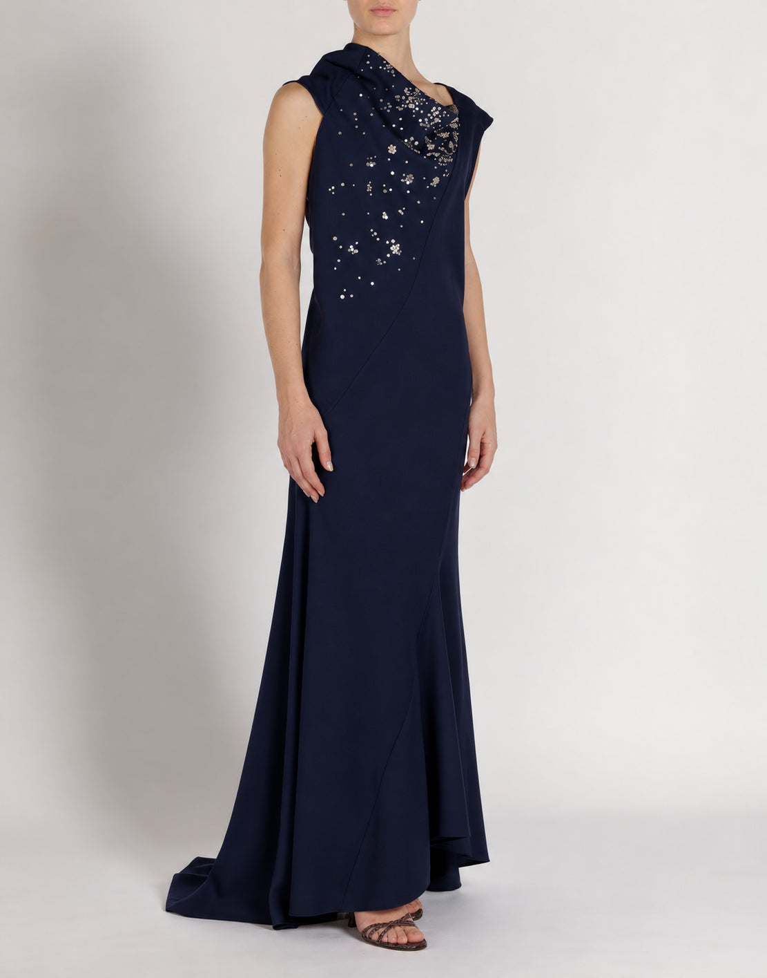 Abito Lungo in Enver Satin con Ricami Blu Alberta Ferretti Boutique Online 2