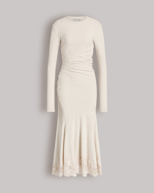 Gathered midi dress with lace trim White Alberta Ferretti Boutique Online 0