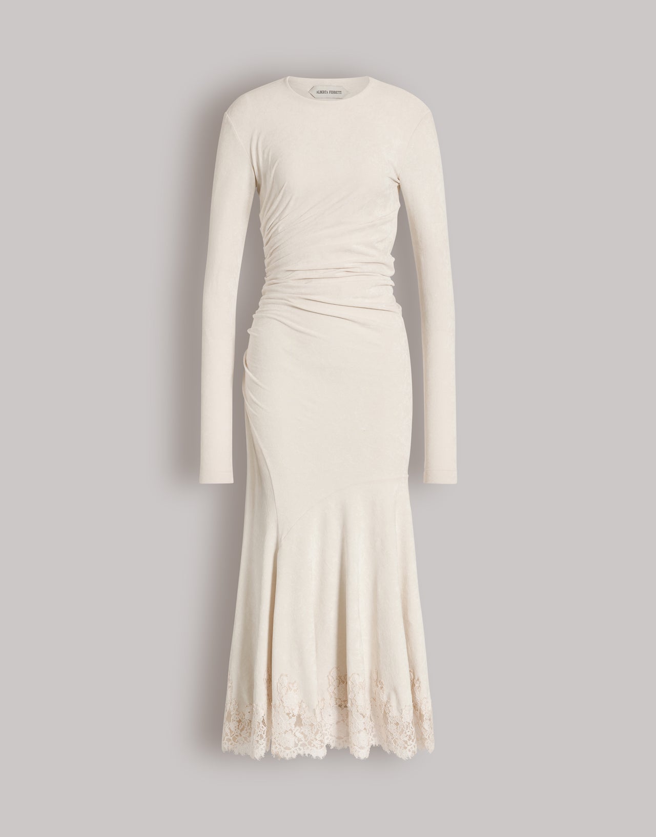 Gerafftes Midikleid mit Spitzenbesatz Weiß Alberta Ferretti Boutique Online 1