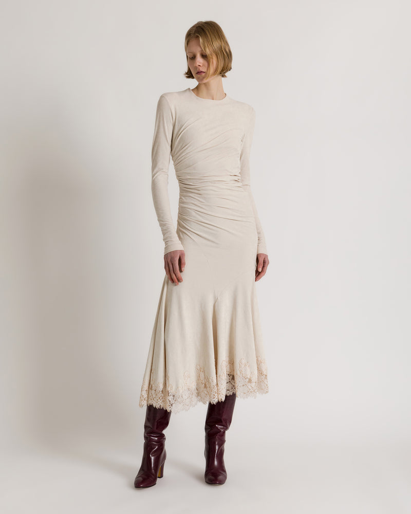 Abito midi in velluto stretch con bordo in pizzo Bianco Alberta Ferretti Boutique Online 1