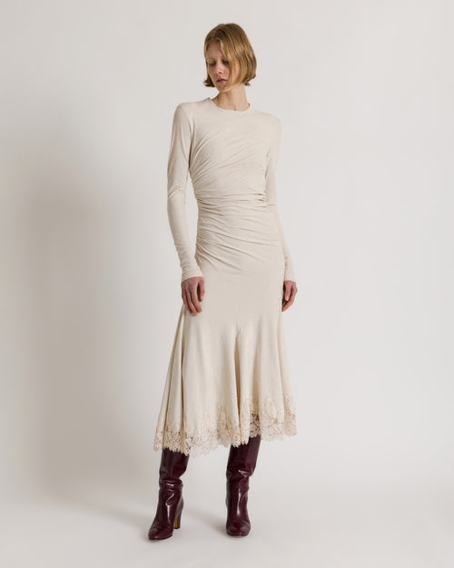 Gathered midi dress with lace trim White Alberta Ferretti Boutique Online 1