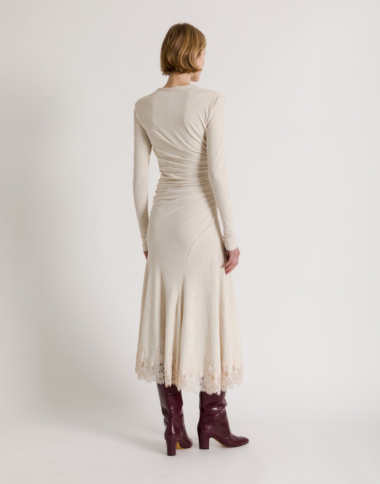 Gerafftes Midikleid mit Spitzenbesatz Weiß Alberta Ferretti Boutique Online 3