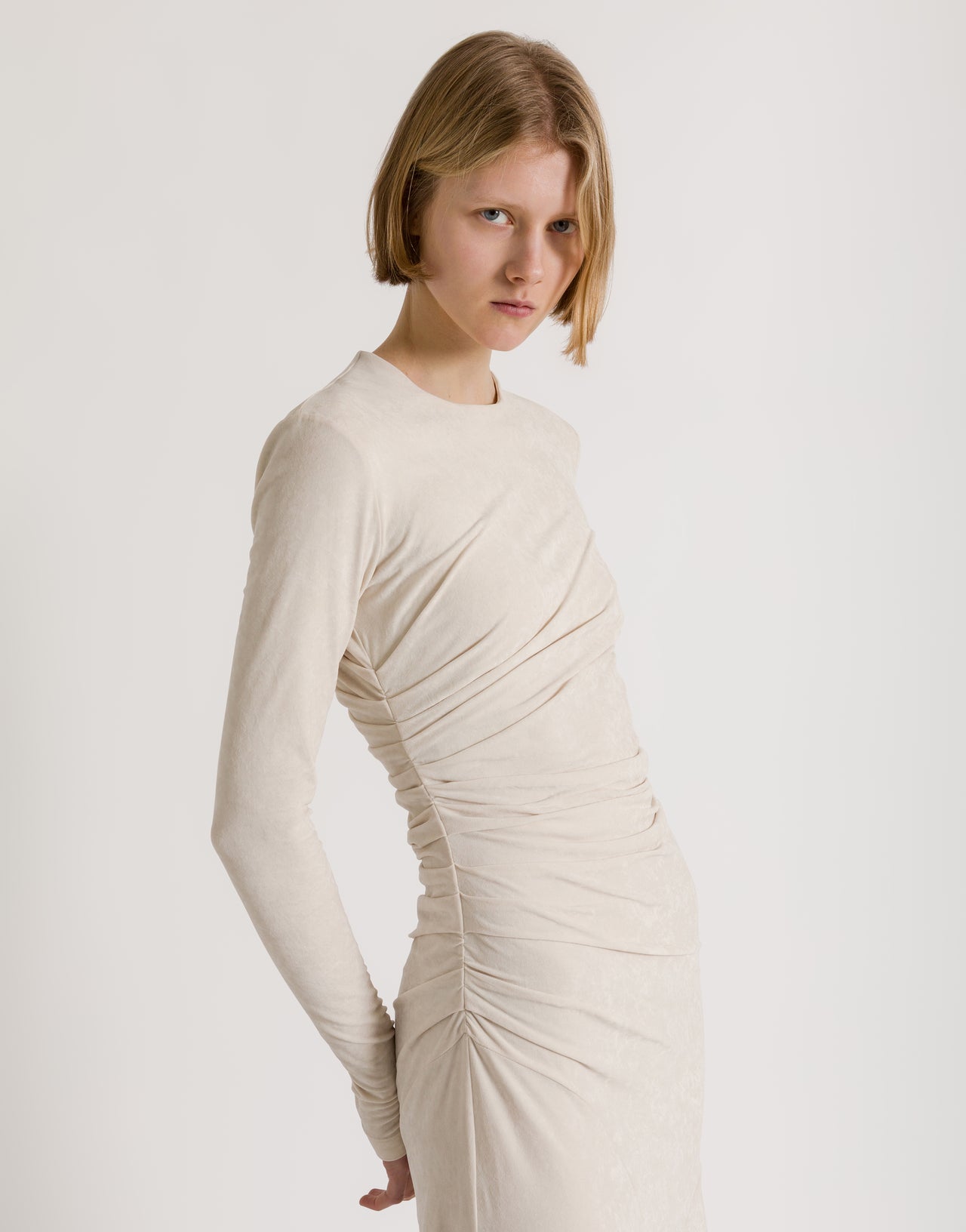 Gerafftes Midikleid mit Spitzenbesatz Weiß Alberta Ferretti Boutique Online 4