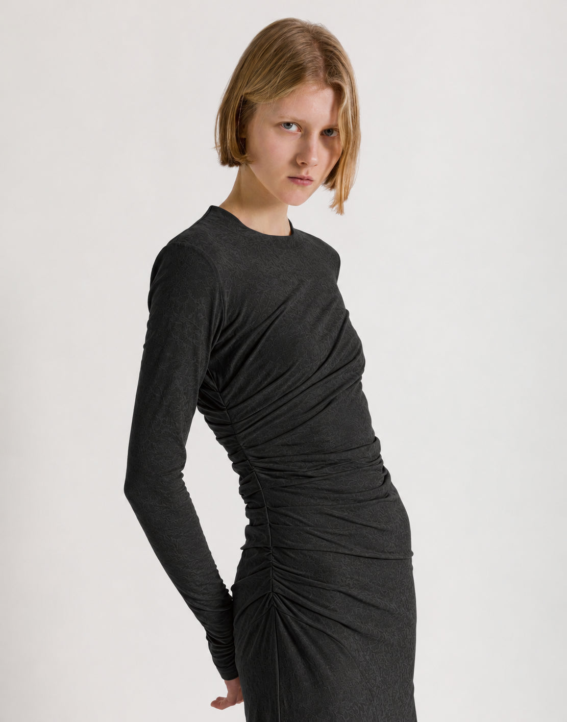 Midi Dress in Stretch Velvet with Lace Trim Grey Alberta Ferretti Boutique Online 4