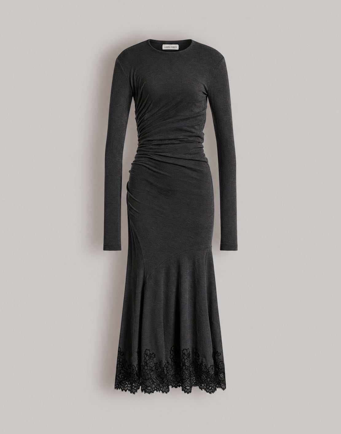 Midi Dress in Stretch Velvet with Lace Trim Grey Alberta Ferretti Boutique Online 1