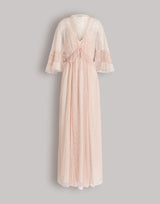 Long plumetis tulle dress with lace details