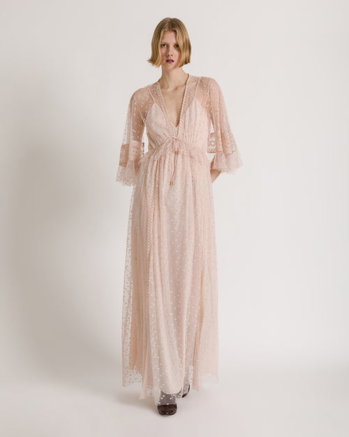 Robe longue en tulle plumetis et détails en dentelle 粉红色 Alberta Ferretti Boutique Online 1