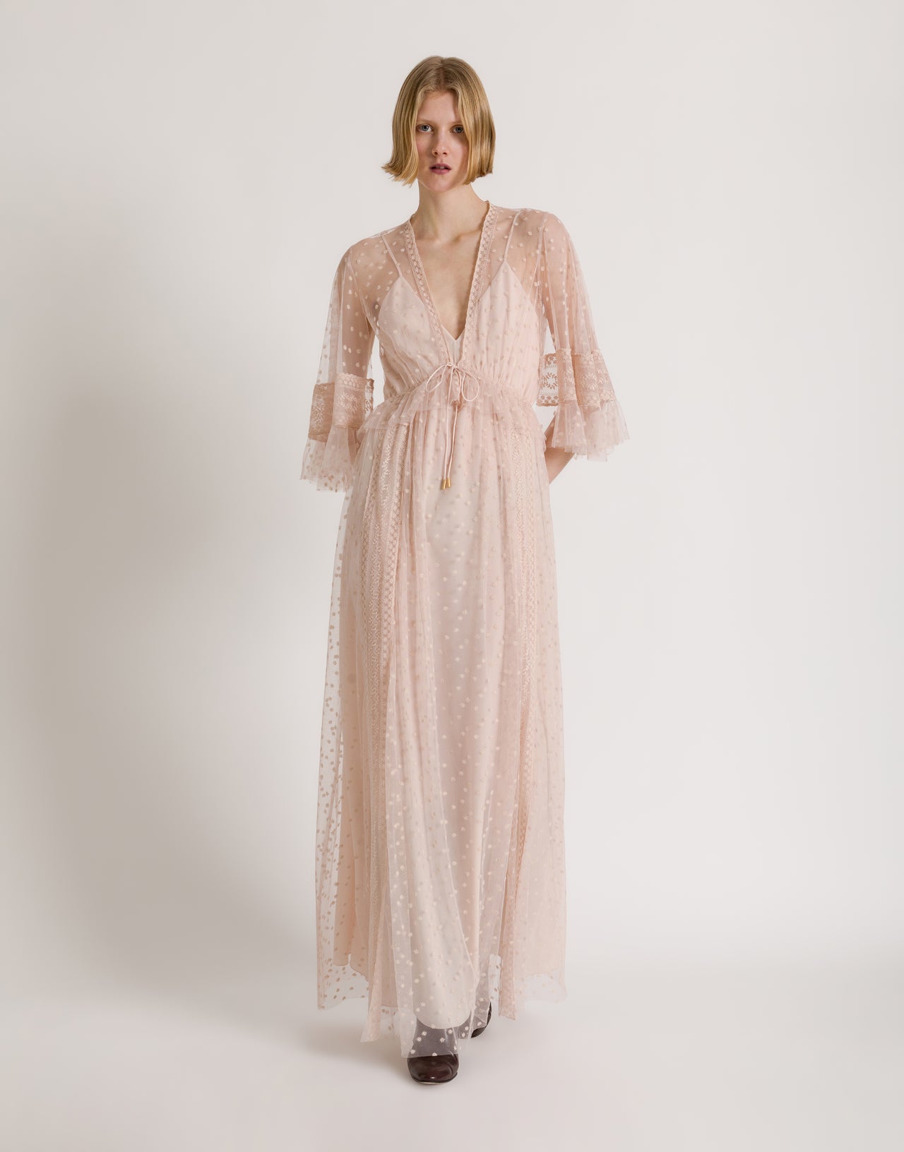 Langes Plumetis-Tüllkleid mit Spitzendetails Pink Alberta Ferretti Boutique Online 2