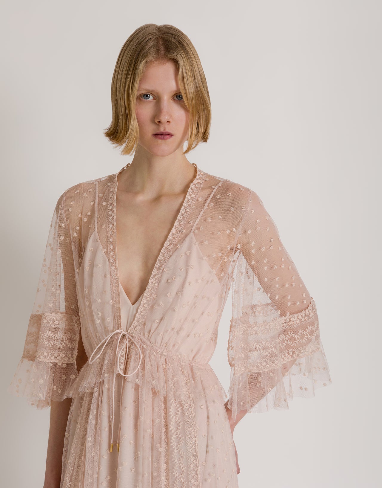 Langes Plumetis-Tüllkleid mit Spitzendetails Pink Alberta Ferretti Boutique Online 4