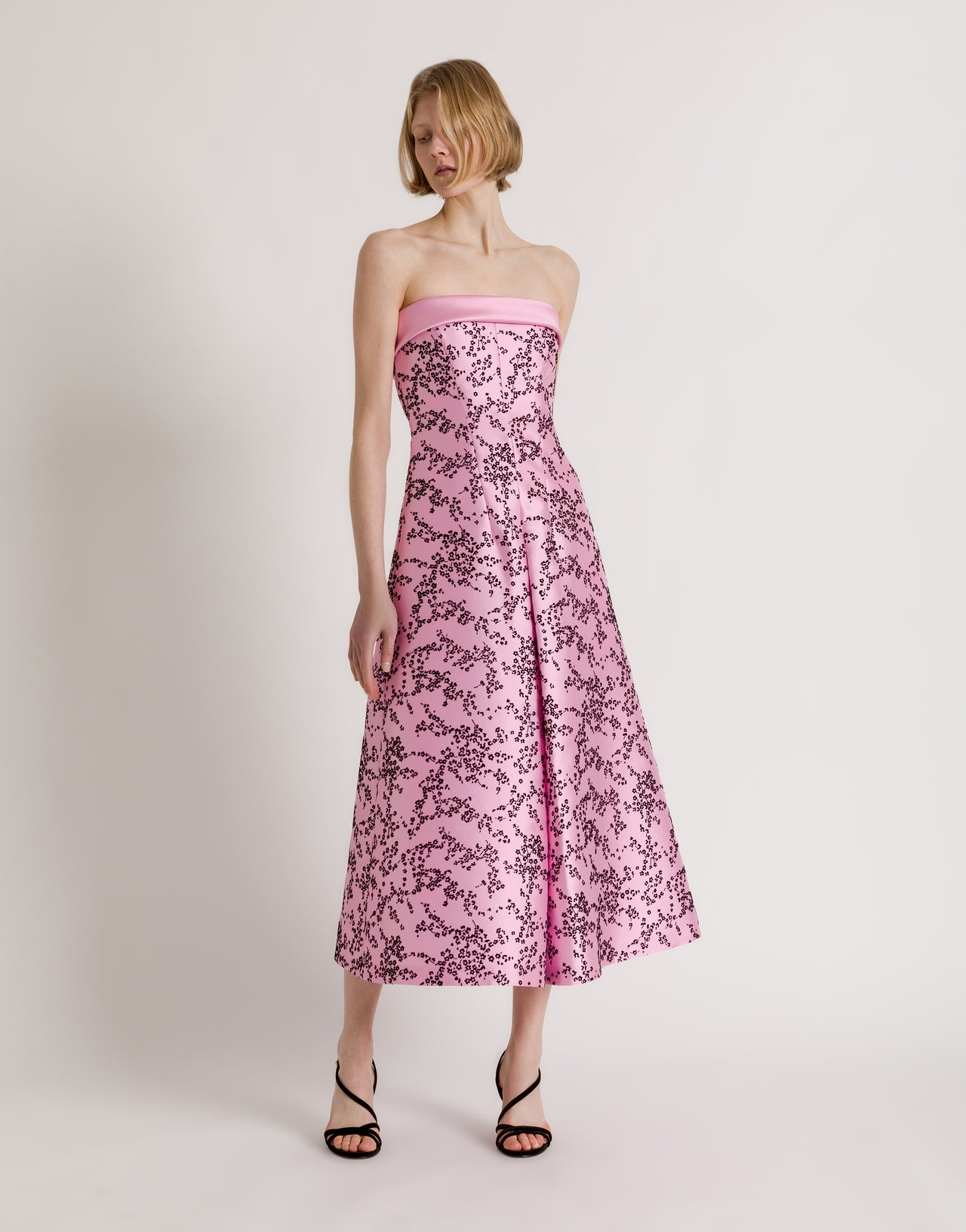 Trägerloses Midikleid aus floralem Mikado Pink Alberta Ferretti Boutique Online 2
