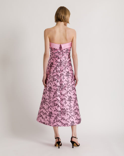 Robe midi bustier en mikado floral