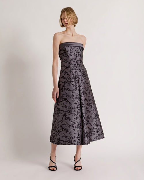 Strapless midi dress in floral mikado 灰色 Alberta Ferretti Boutique Online 1