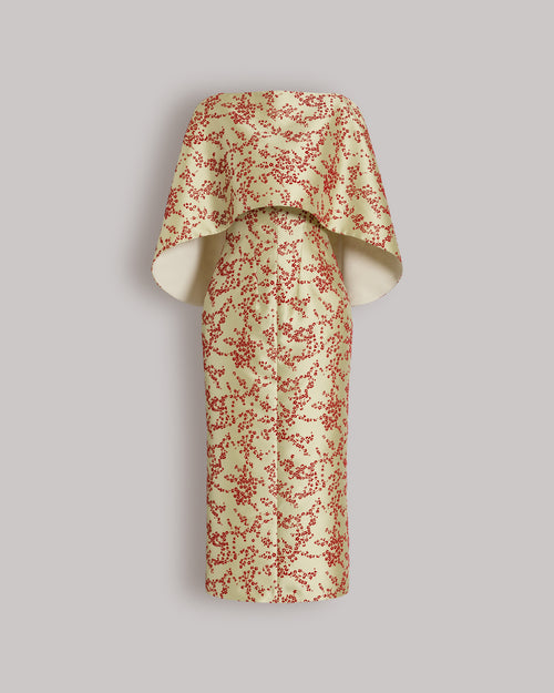 Floral mikado column dress with removable cape 绿色 Alberta Ferretti Boutique Online 0