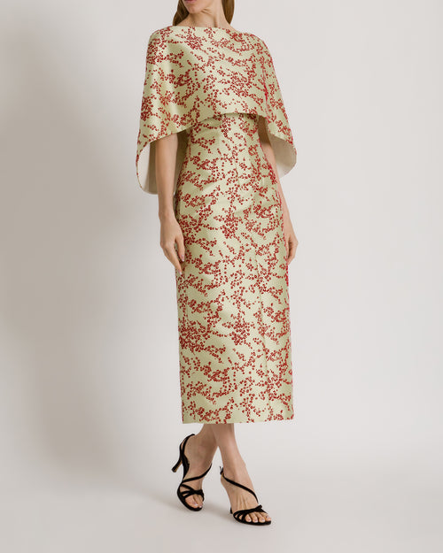 Floral mikado column dress with removable cape 绿色 Alberta Ferretti Boutique Online 1