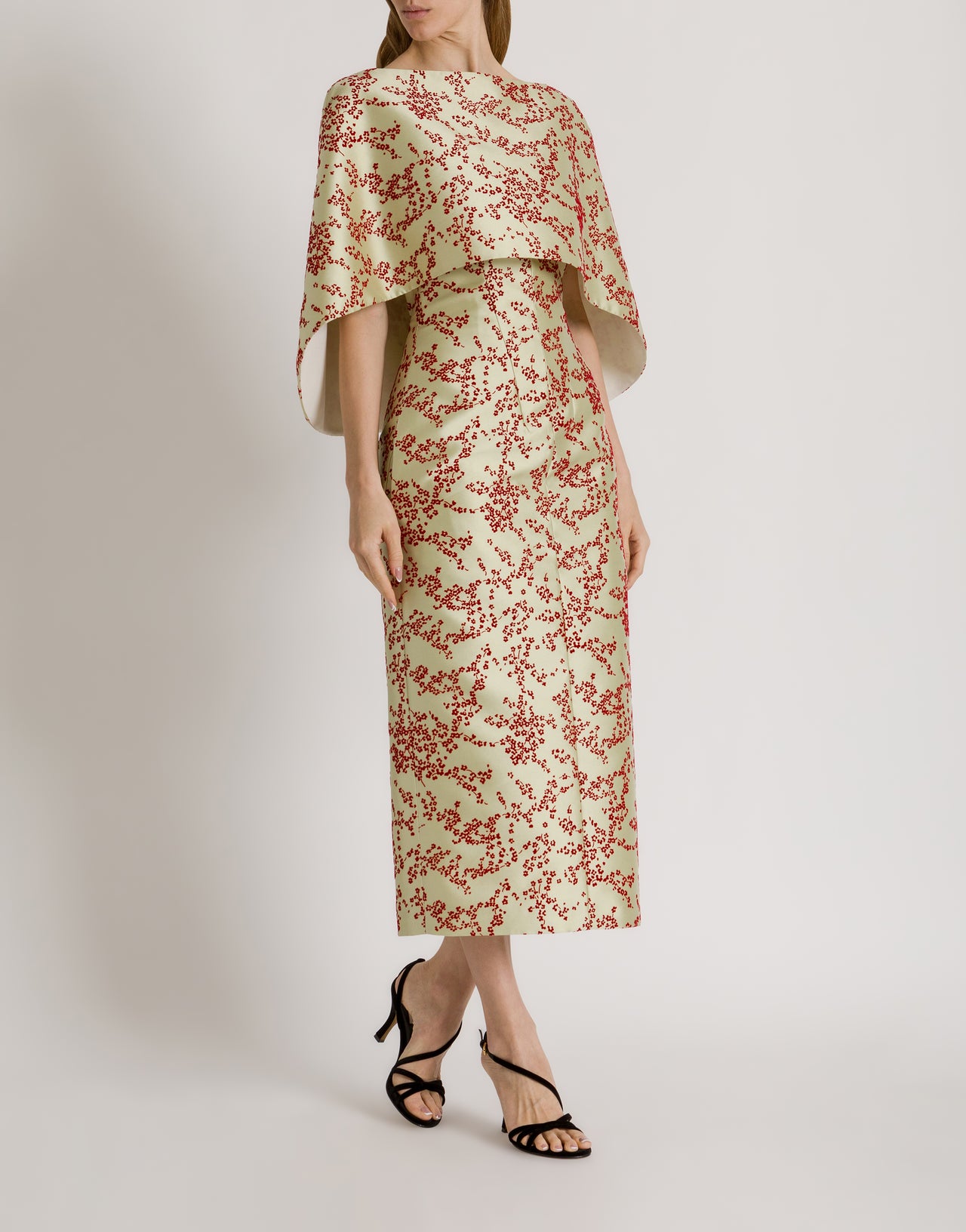alberta ferretti draped mikado mini dress x Floral mikado column dress with removable cape