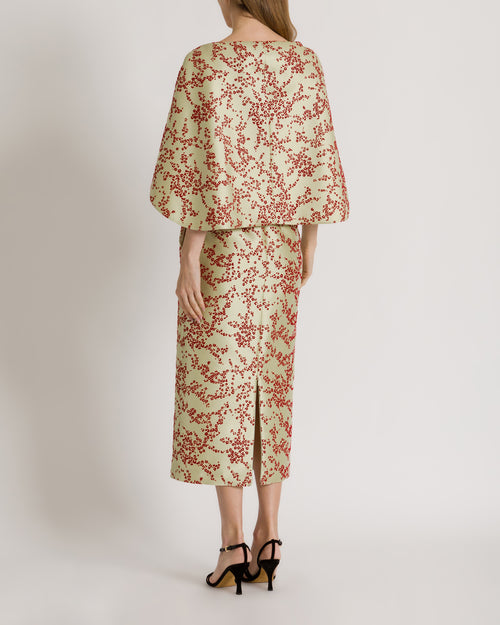 Floral mikado column dress with removable cape