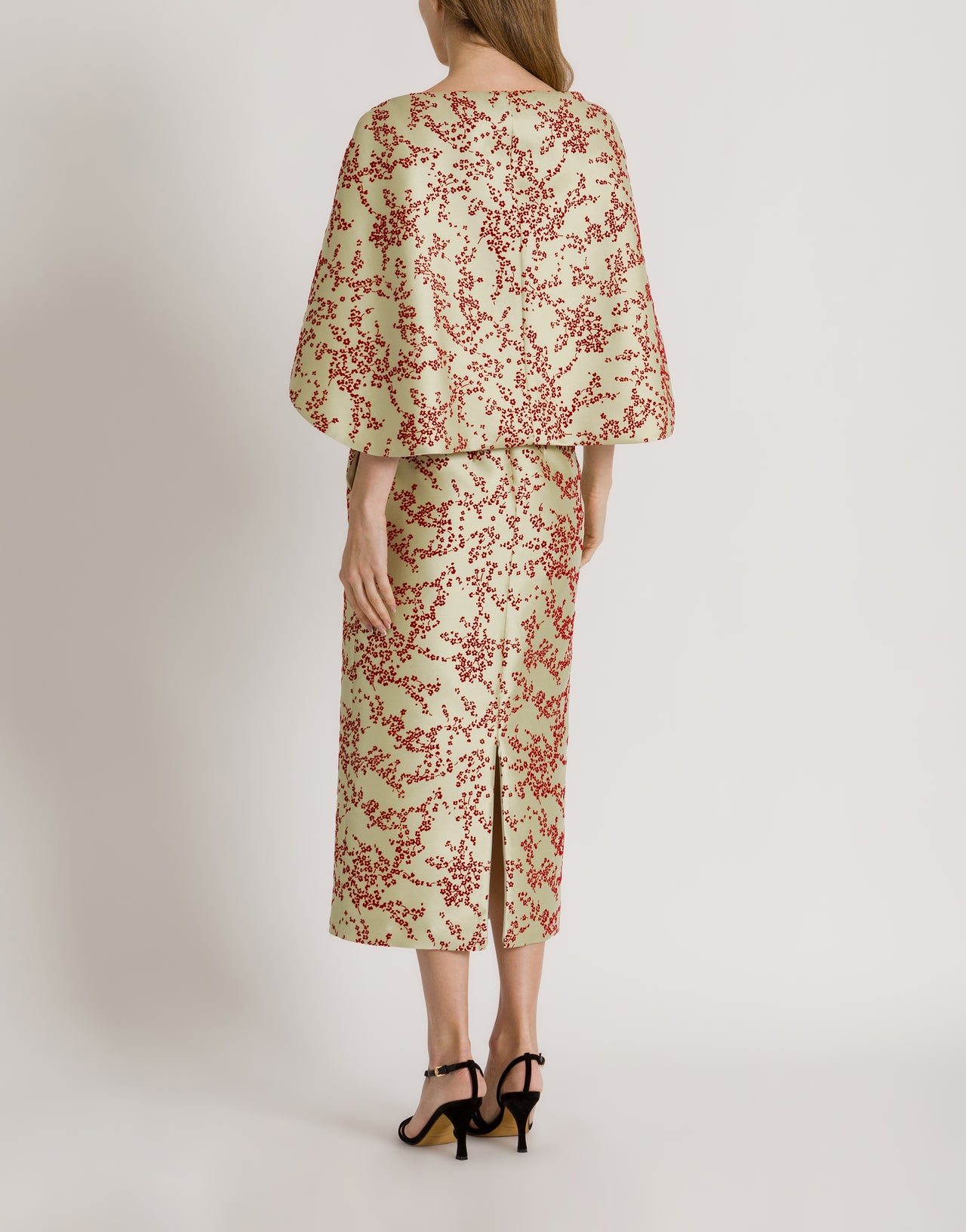 Etuikleid aus floralem Mikado mit abnehmbarem Cape Grün Alberta Ferretti Boutique Online 3