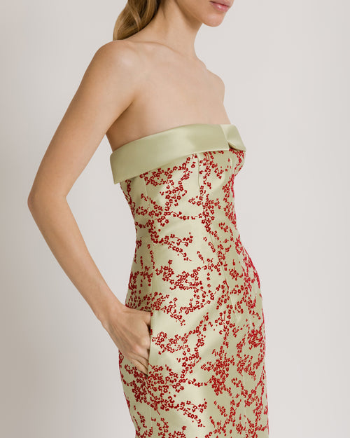 Floral mikado column dress with removable cape