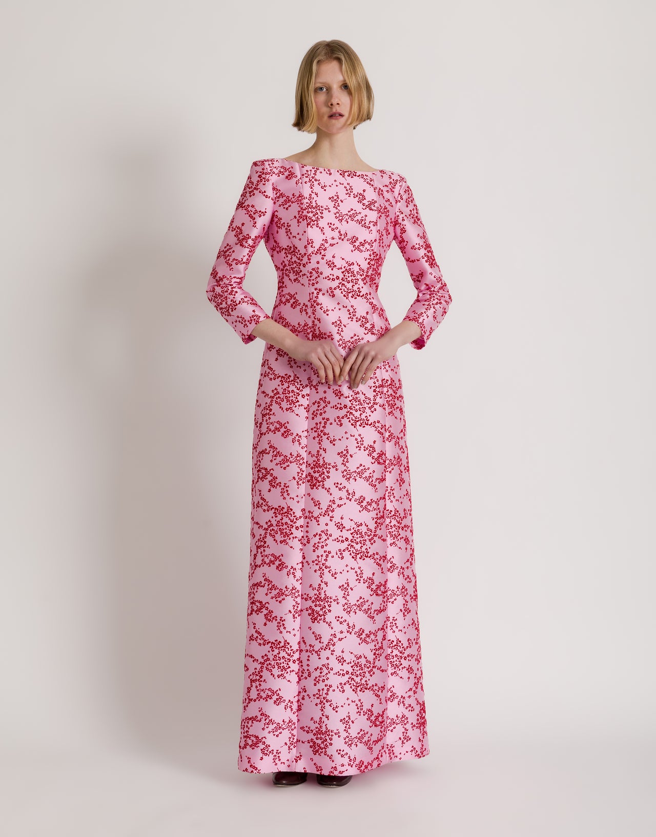 Abito lungo in mikado floreale Rosa Alberta Ferretti Boutique Online 2
