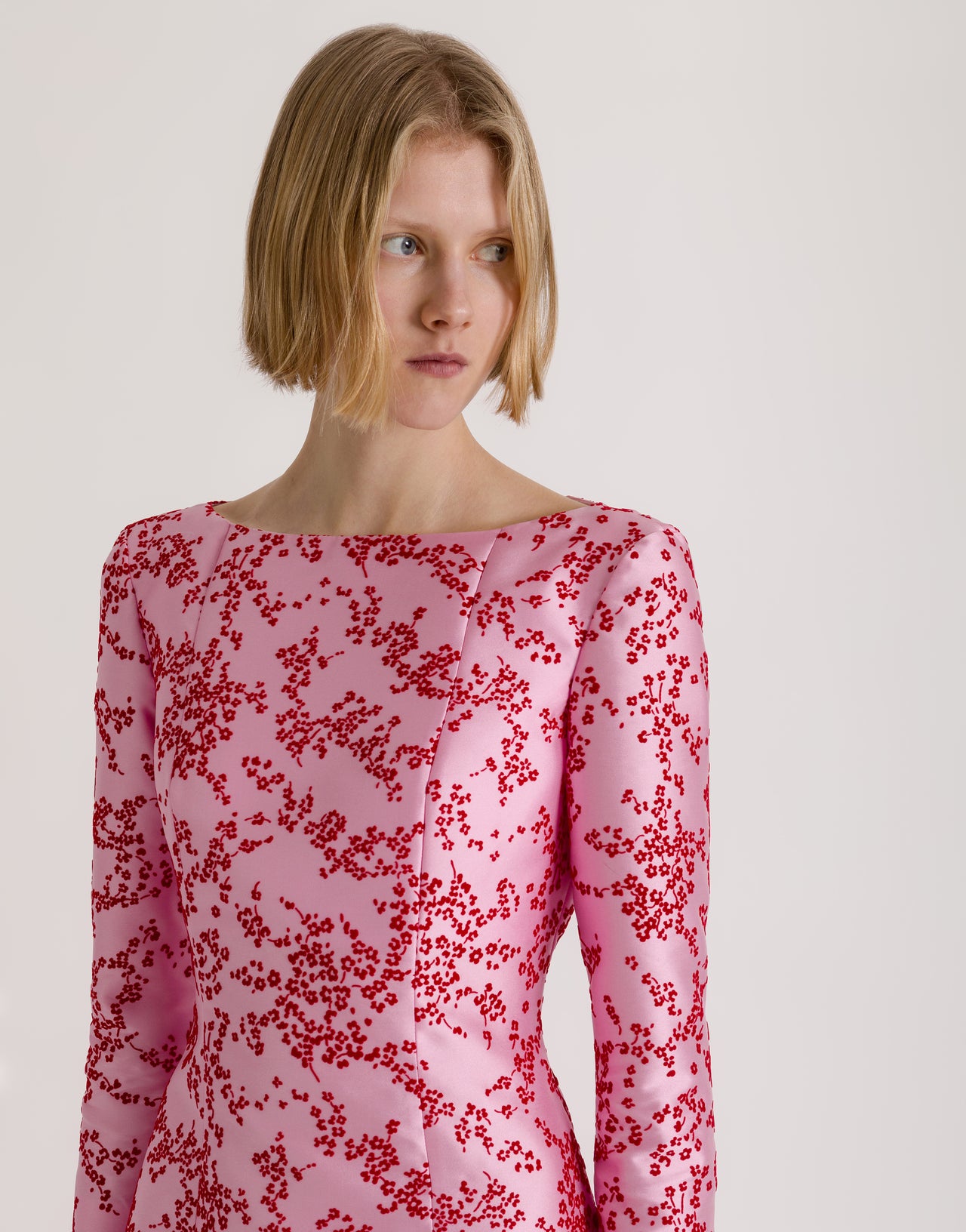 Abito lungo in mikado floreale Rosa Alberta Ferretti Boutique Online 4