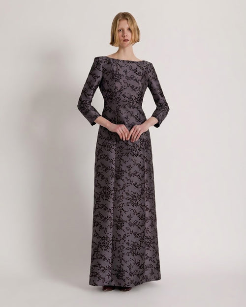 Abito lungo in mikado floreale  Grigio Alberta Ferretti Boutique Online 1