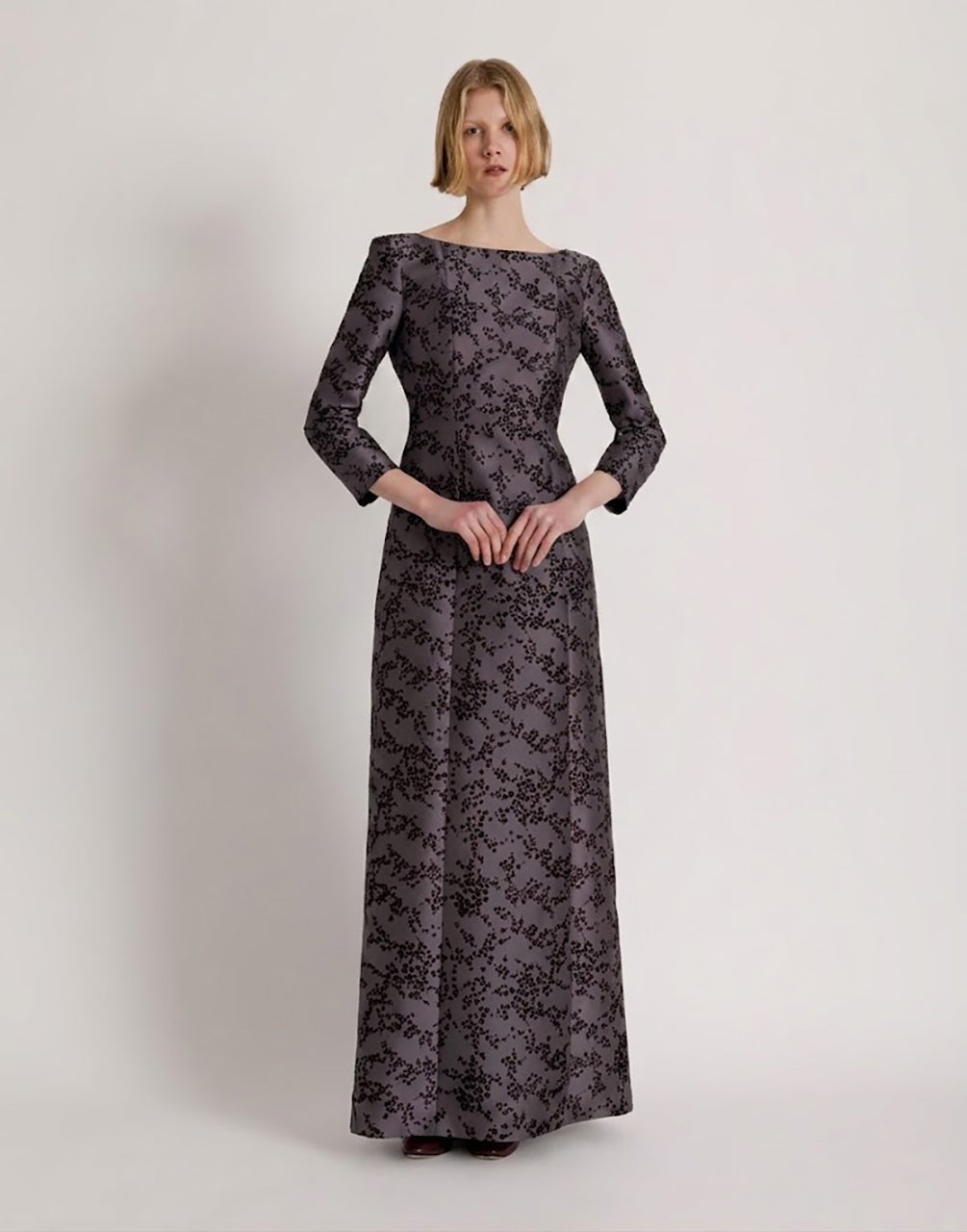 Abito lungo in mikado floreale Grigio Alberta Ferretti Boutique Online 2