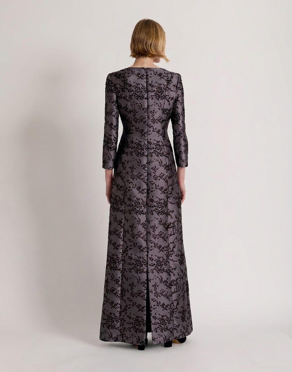 Abito lungo in mikado floreale Grigio Alberta Ferretti Boutique Online 4