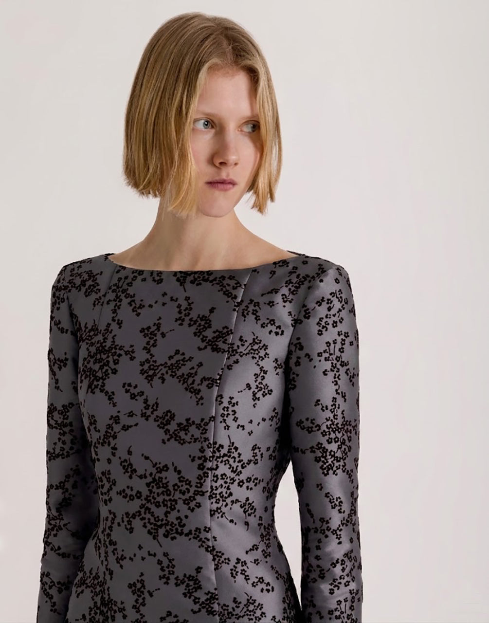 Abito lungo in mikado floreale Grigio Alberta Ferretti Boutique Online 3