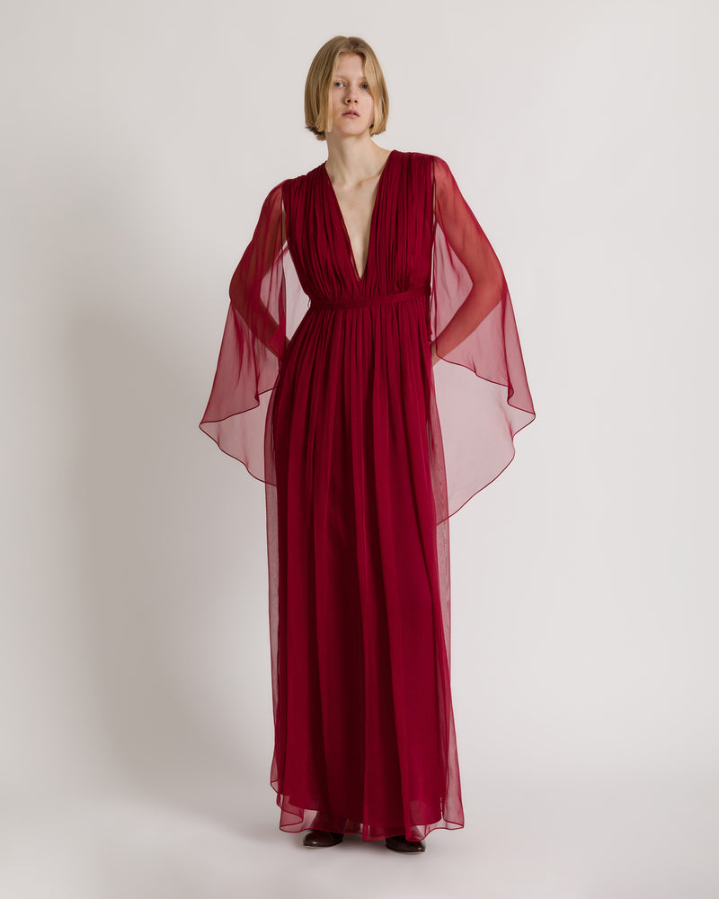 Robe longue en mousseline avec décolleté en V et cape Rouge Alberta Ferretti Boutique Online 0