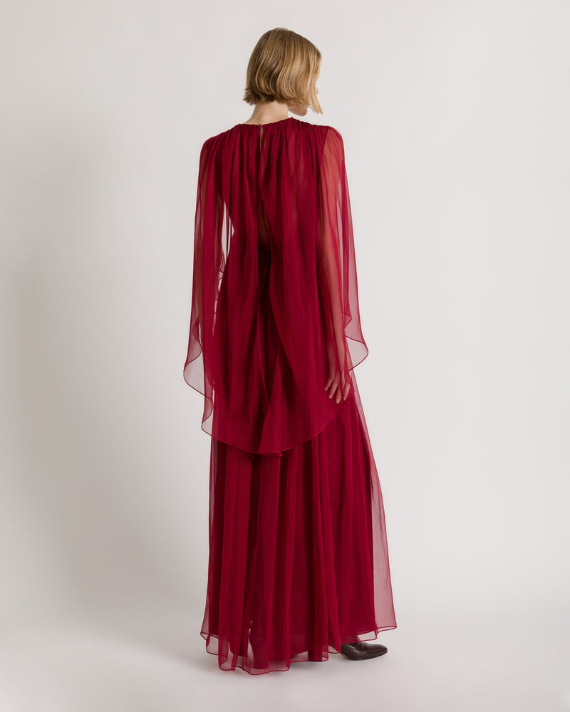 Robe longue en mousseline avec décolleté en V et cape Rouge Alberta Ferretti Boutique Online 1