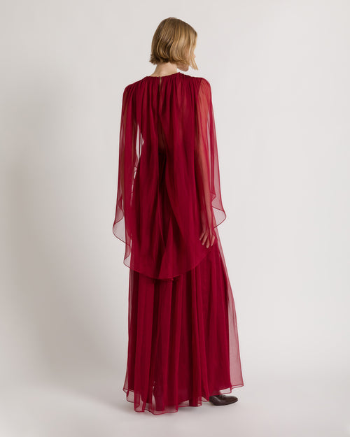 Long chiffon dress with V-neckline and cape 红色 Alberta Ferretti Boutique Online 1