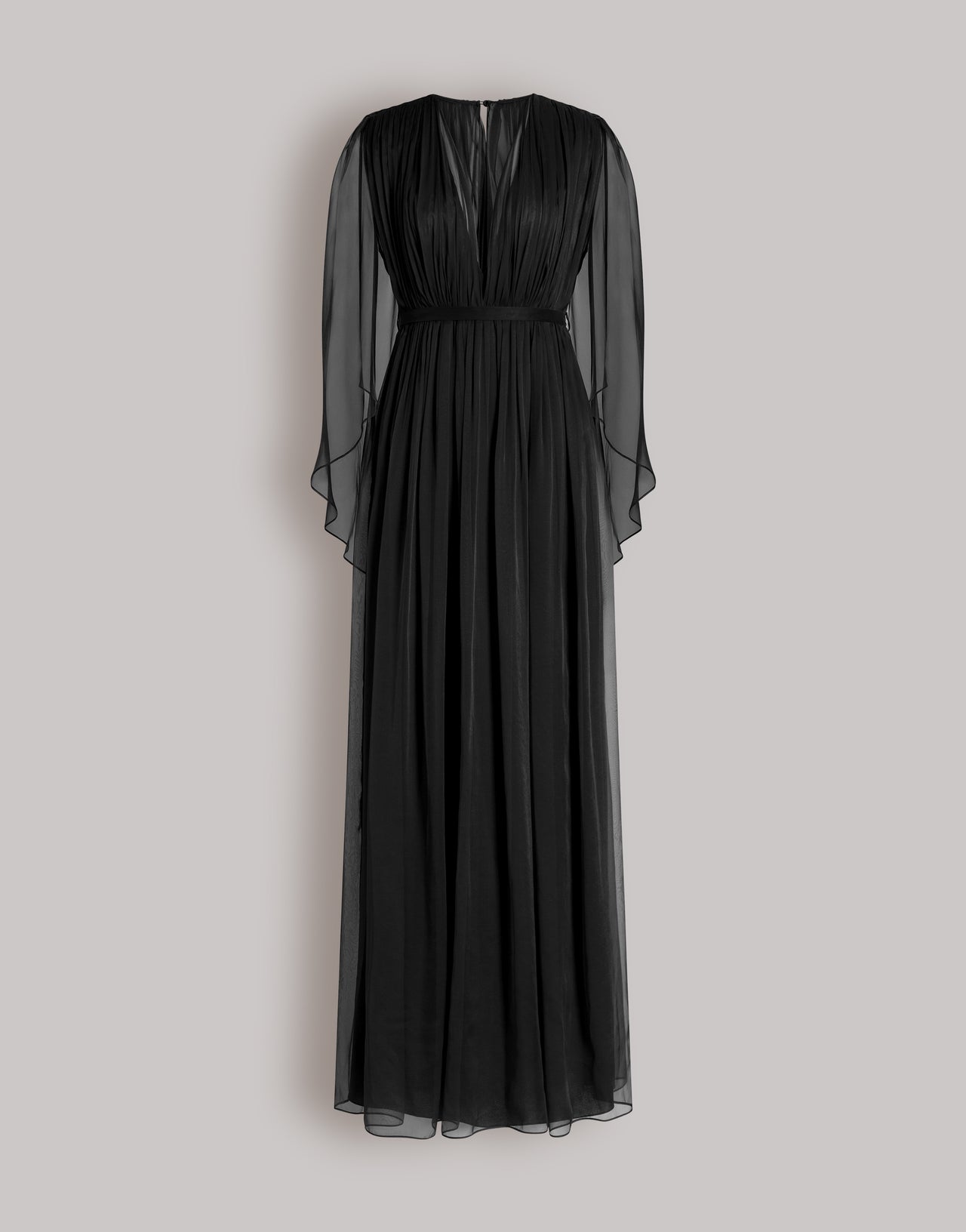 Robe longue en mousseline avec décolleté en V et cape Noir Alberta Ferretti Boutique Online 1