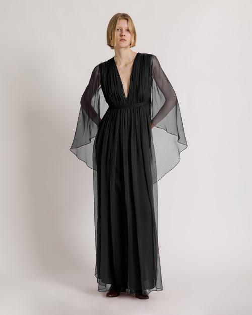 Abito lungo in chiffon con mantella 黑色 Alberta Ferretti Boutique Online 1